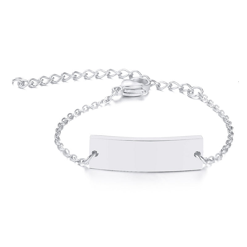 Personalize Baby Name Chain Smooth Bangle Link Gold Tone Bracelet