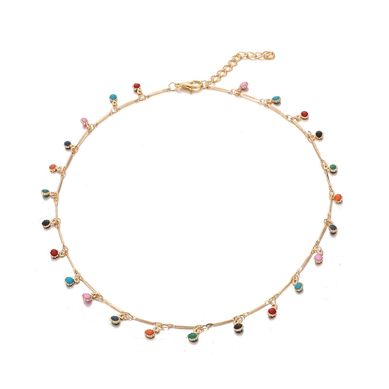 Tocona Bohemian Colorful Tassel Clavicle Chain Beaded Necklace