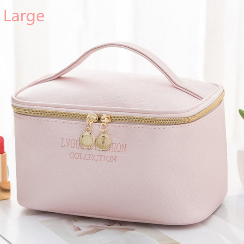PURDORED 1 Pc Large Cosmetic Bag PU Leather Waterproof