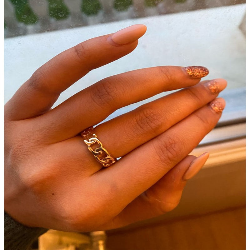 Vintage Plating Chain Shape RING 7mm Wide Unisex