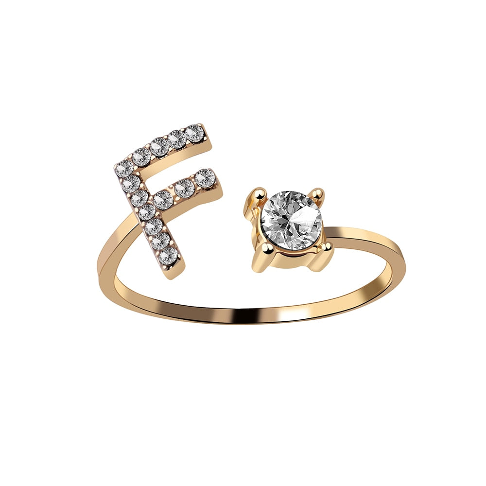 Fashion 26 Initial Letter Silver Color Ring