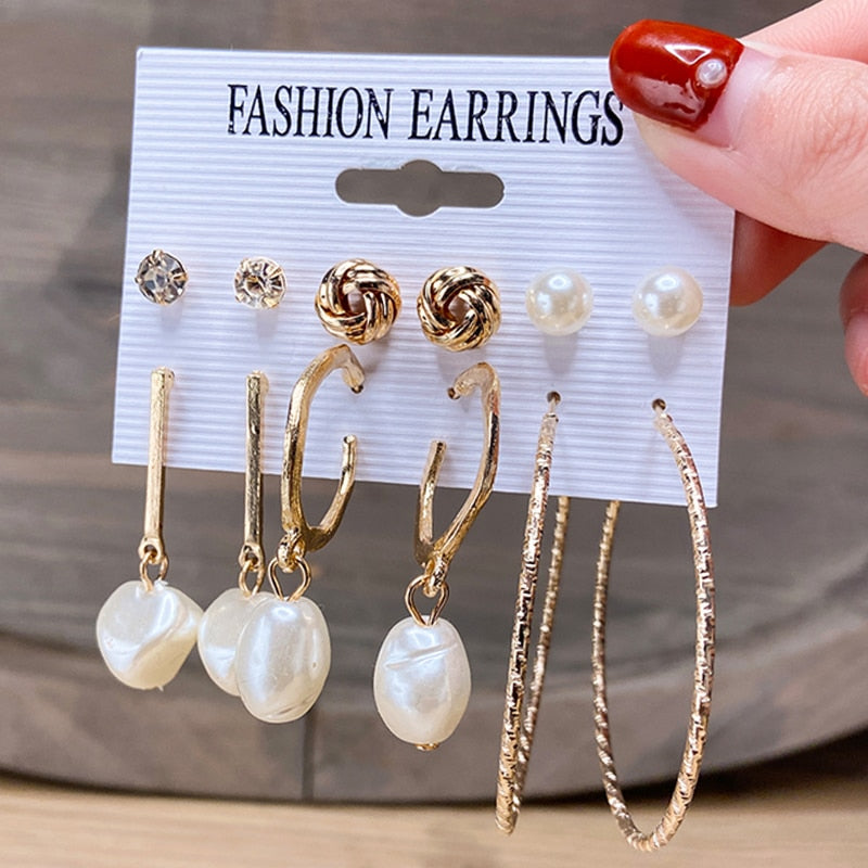 17KM Vintage Geometric Gold Plated Metal Earrings Set