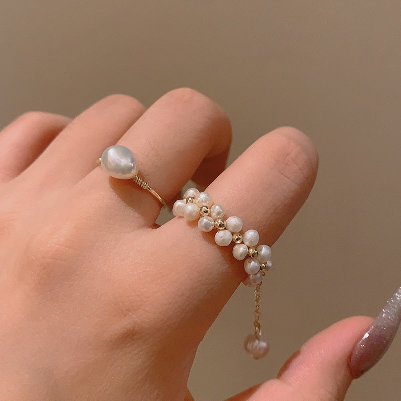 Fashion Big Geometric Pearl Paved Adjustable Ring - Jeglowstore