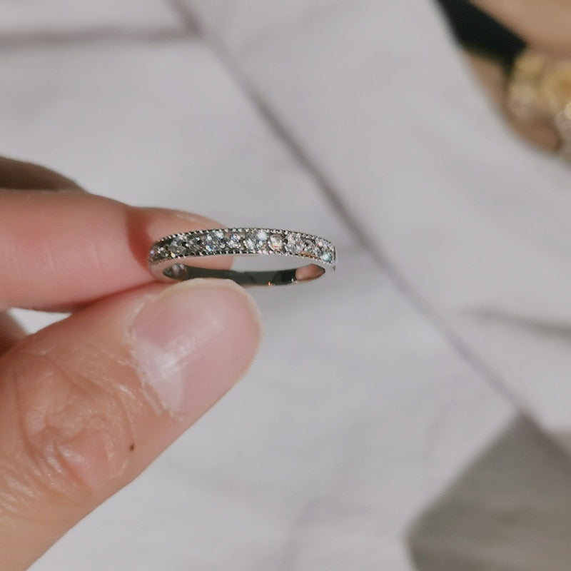 925 Sterling Silver Plating Pavé Crystal Hollow Ring