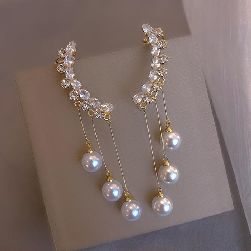 Luxury Shiny Crystal Rhinestone Long Tassel Ear Cuff Earing