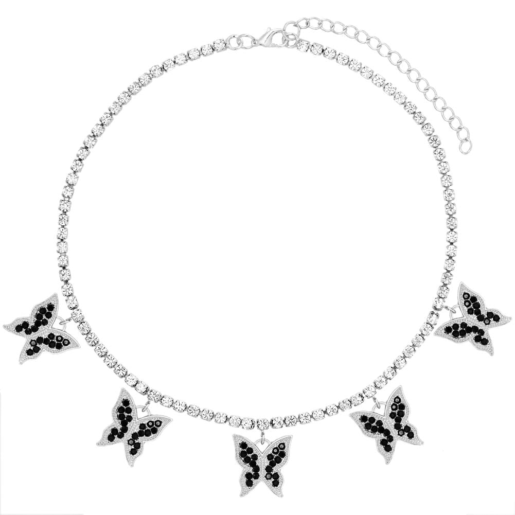 Gold Silver Color Butterfly Pendant Necklace Female Shiny Crystal Clavicle Chain Necklace