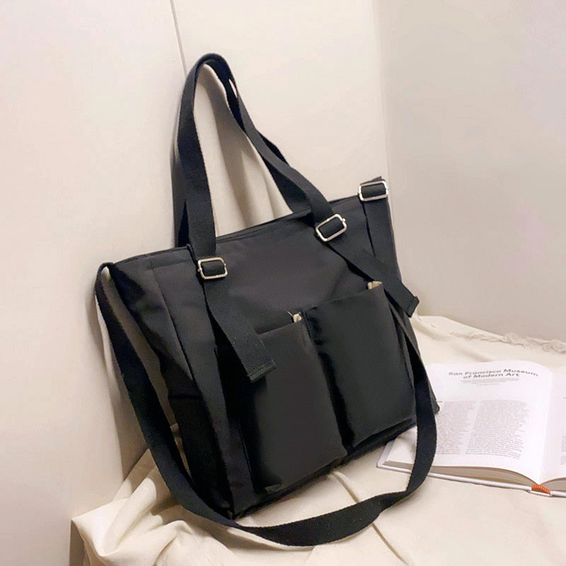 Simple Fashion Zipper Nylon Waterproof Solid Crossbody Large Capacity Tote Bag