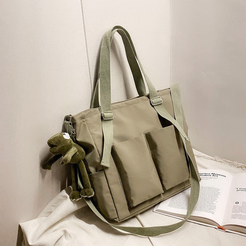 Simple Fashion Zipper Nylon Waterproof Solid Crossbody Large Capacity Tote Bag