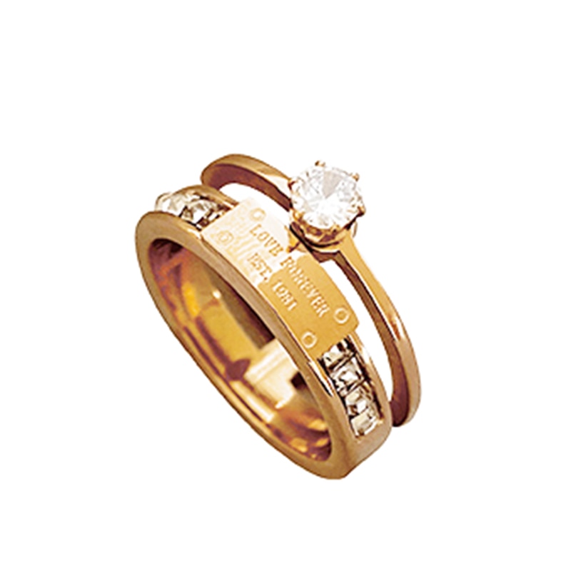 Classic Titanium Steel Rose Gold Double Letter Ring