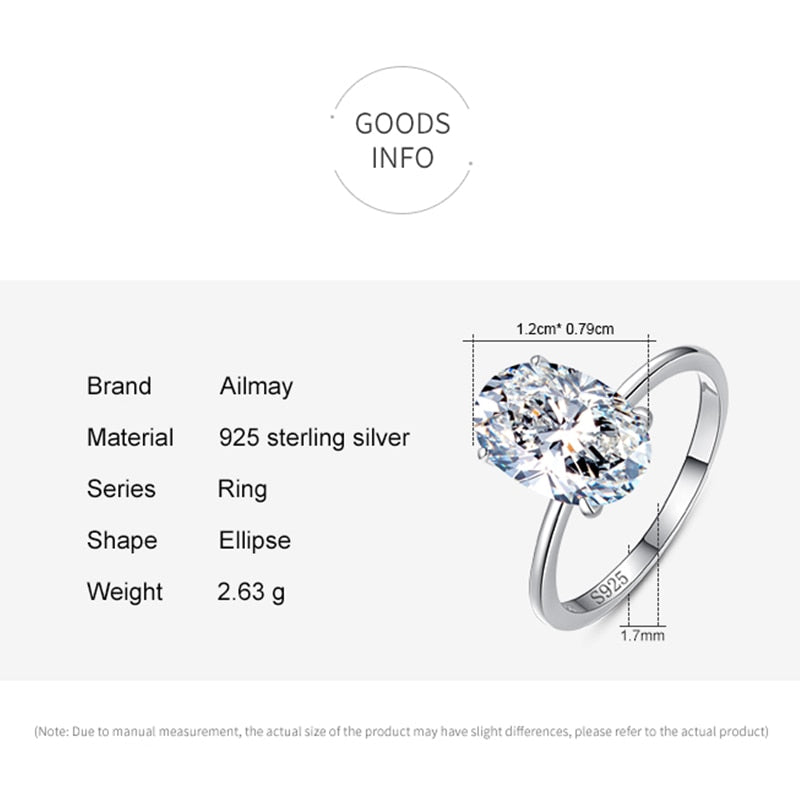 Ailmay 3CT 925 Sterling Silver Oval Clear Zirconia Ring