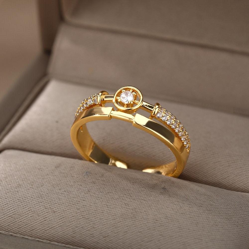 Fashion Star Stainless Steel  Zircon Round Irregular Adjustable Ring