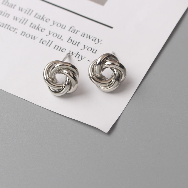 Tiny Metal Gold Color Twist Round Earrings