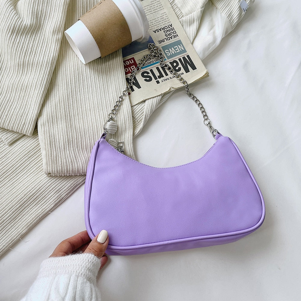 Women's Bag PU Leather 2021 New Solid Color Armpit Underarm Shoulder Bags for Women Casual Ladies Chain Shopper Handbags Purse
