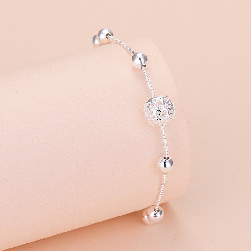 Pure Silver Hollow Bead Chain Bracelet - Jeglowstore