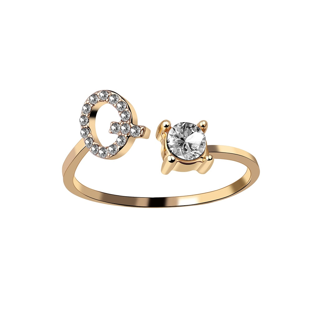 Fashion 26 Initial Letter Silver Color Ring