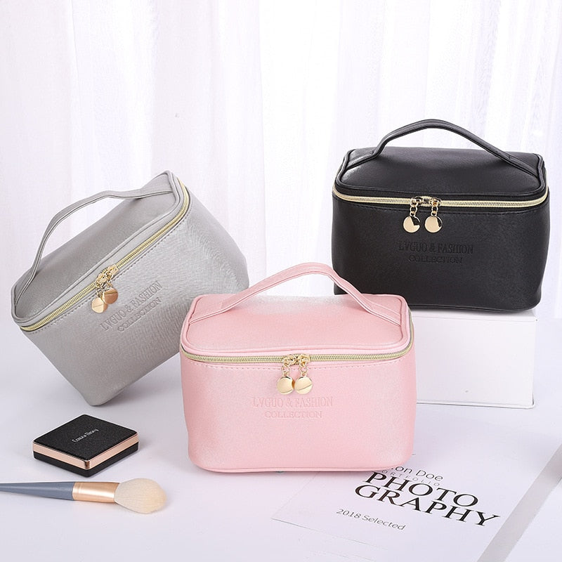PURDORED 1 Pc Large Cosmetic Bag PU Leather Waterproof