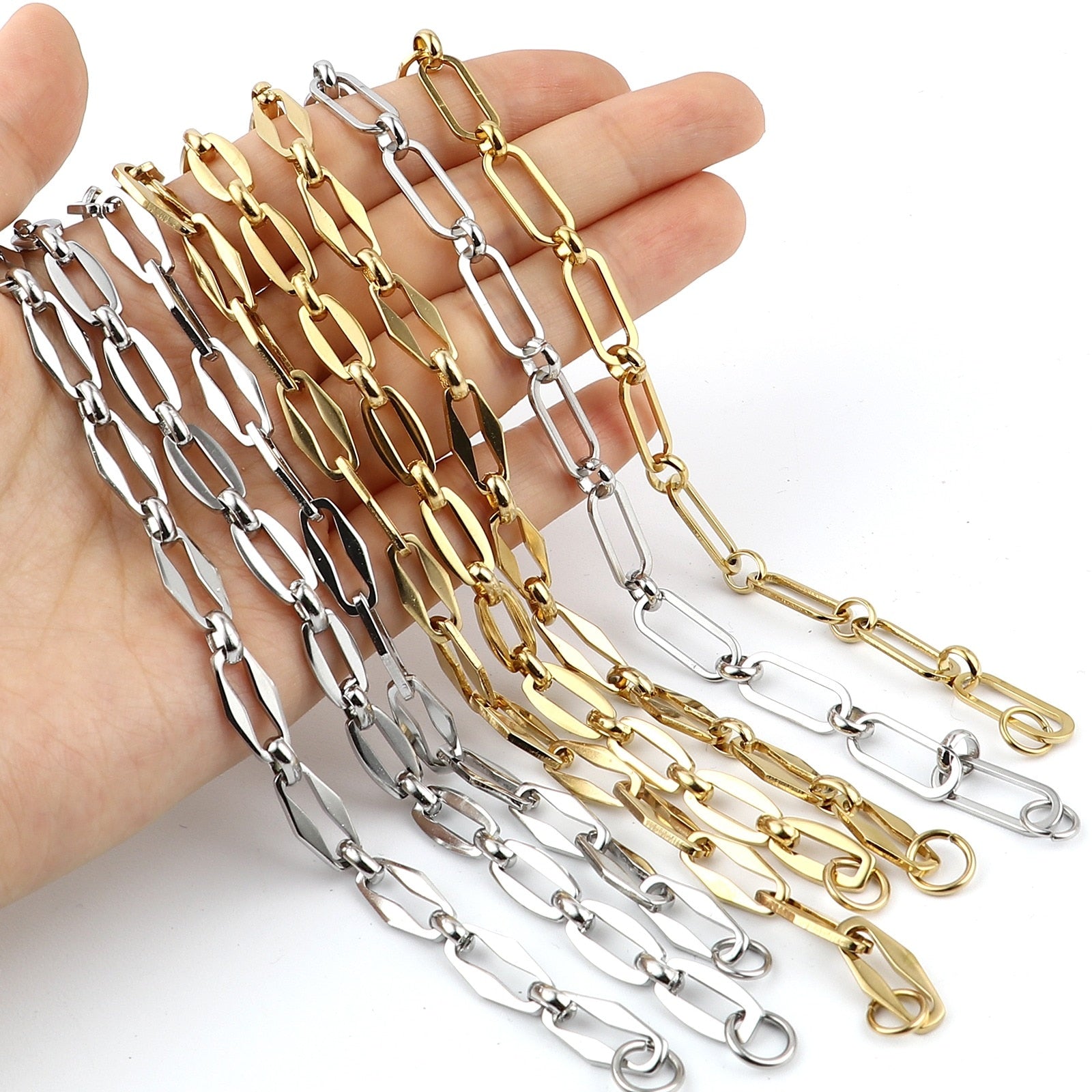 1PC 4mm Stainless Steel Link Cable Chain Oval Bracelet