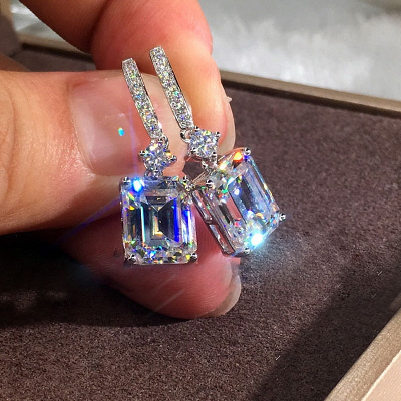 Korea Flower Crystal Temperament Geometric Shiny Zircon Earrings