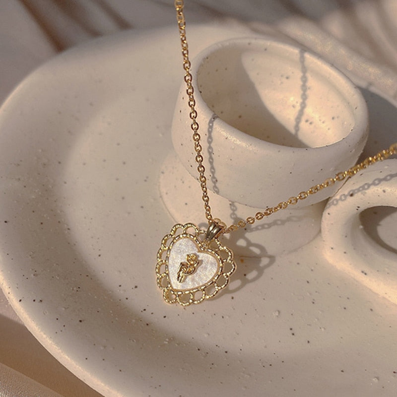 Real Gold Heart Shaped Opal Chain Pendant