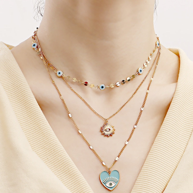 Bohemian Colorful Beads Shell Heart Layered  Necklace For Women