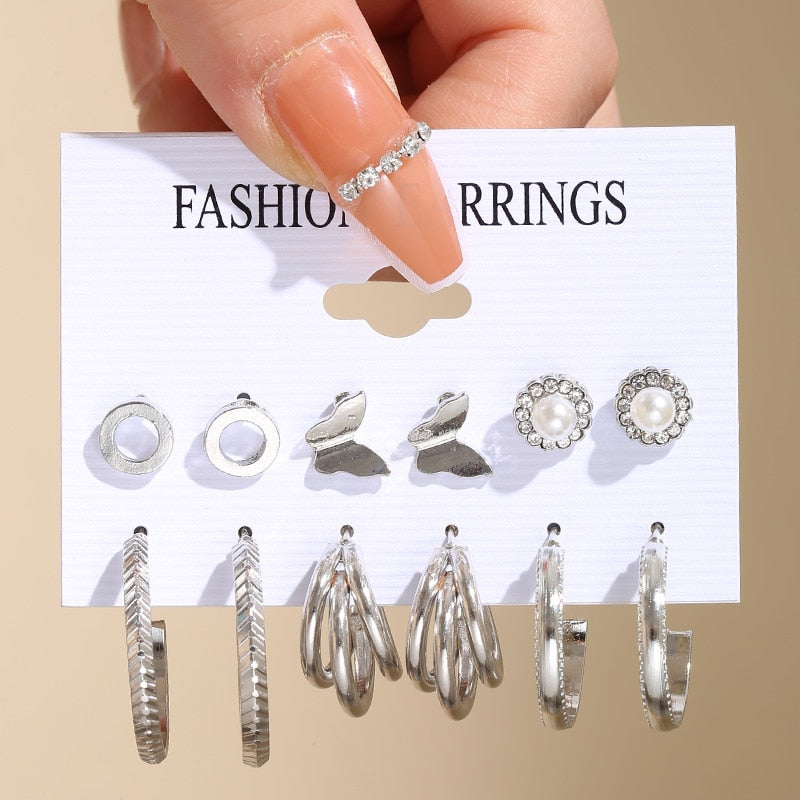 17KM Vintage Geometric Gold Plated Metal Earrings Set