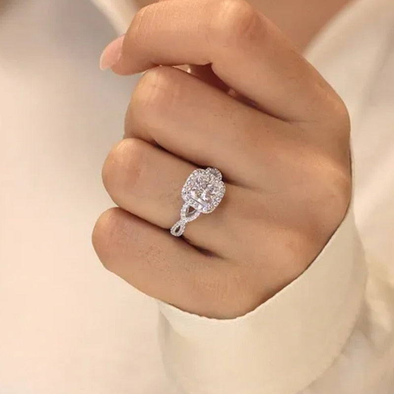 Classic Design Dazzling Square Zircon Ring