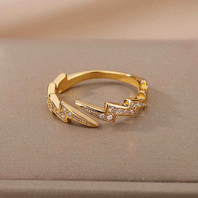 Lightning Stainless Steel Gold Plated Finger Ring