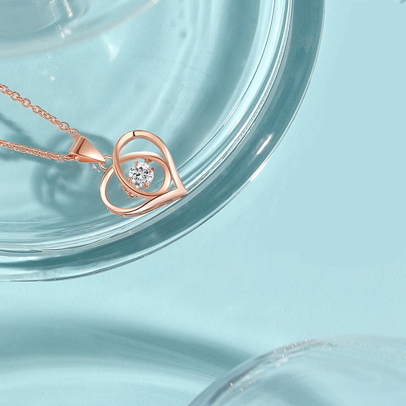 Shiny Bling Zircon Double Layer Heart Clavicle Chain  Necklace