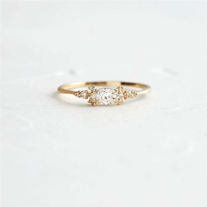 Aide 925 Sterling Silver Gold Single Round Zircon Crystal Ring