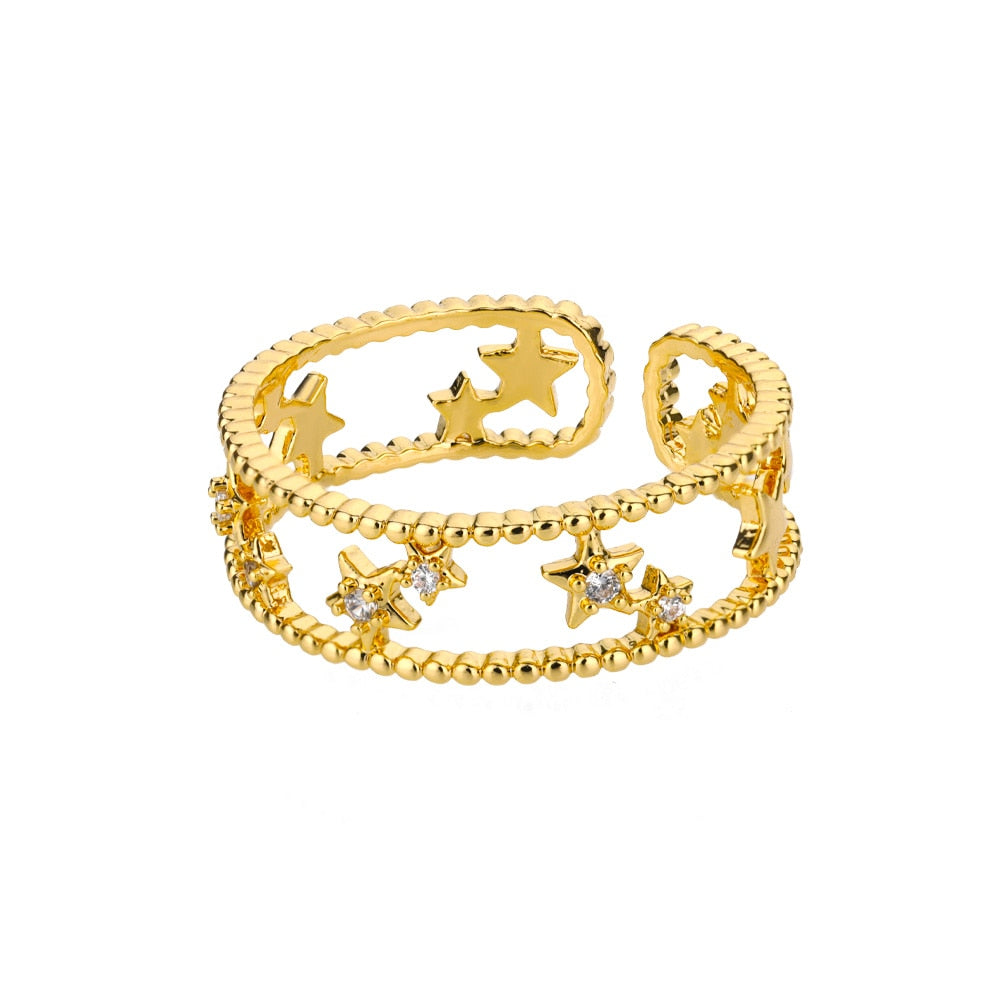 Fashion Star Stainless Steel  Zircon Round Irregular Adjustable Ring