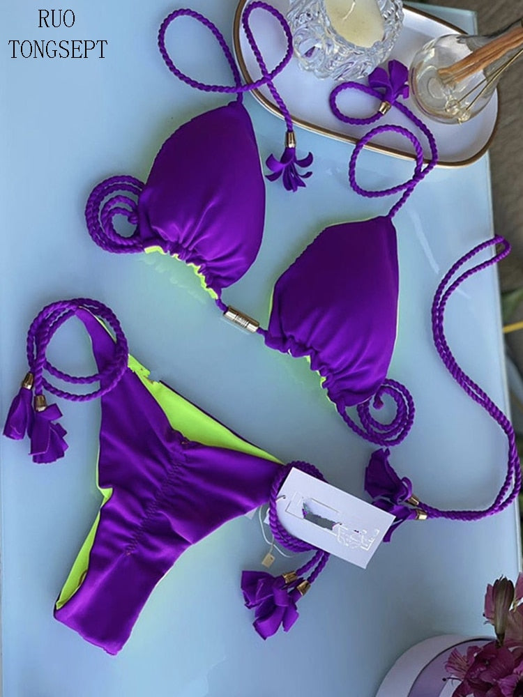 RUOTONGSEPT Triangle Bandage Swimwear Thong Bikini Set
