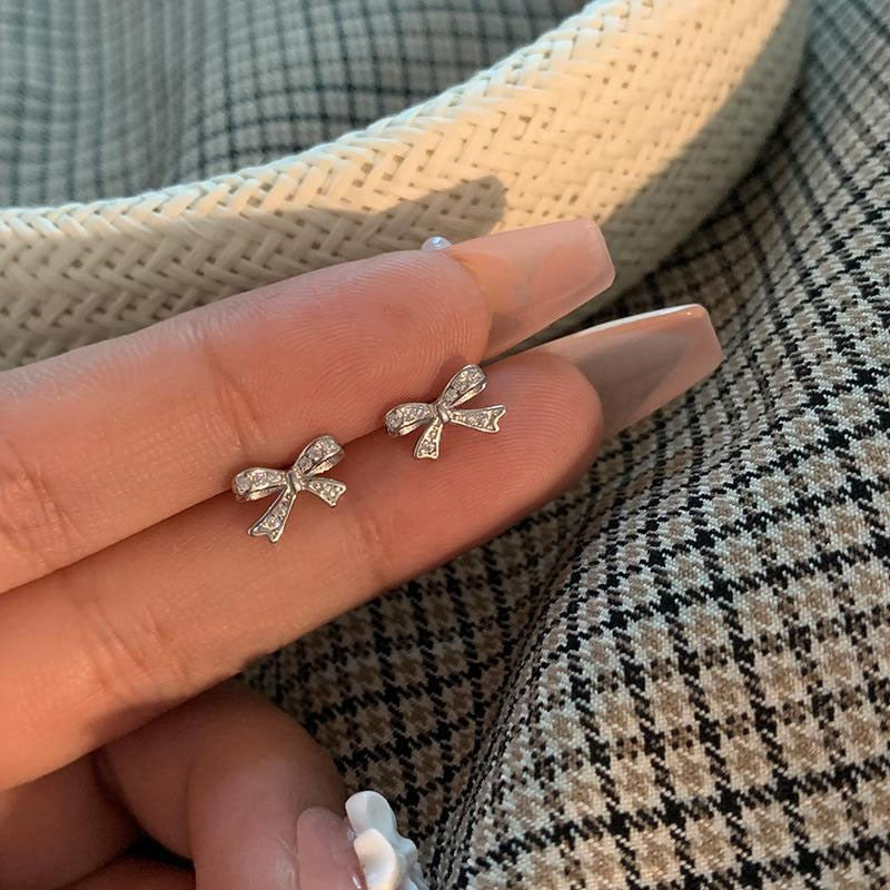925 Sterling Silver Crystal Four-Pointed Star Earrings