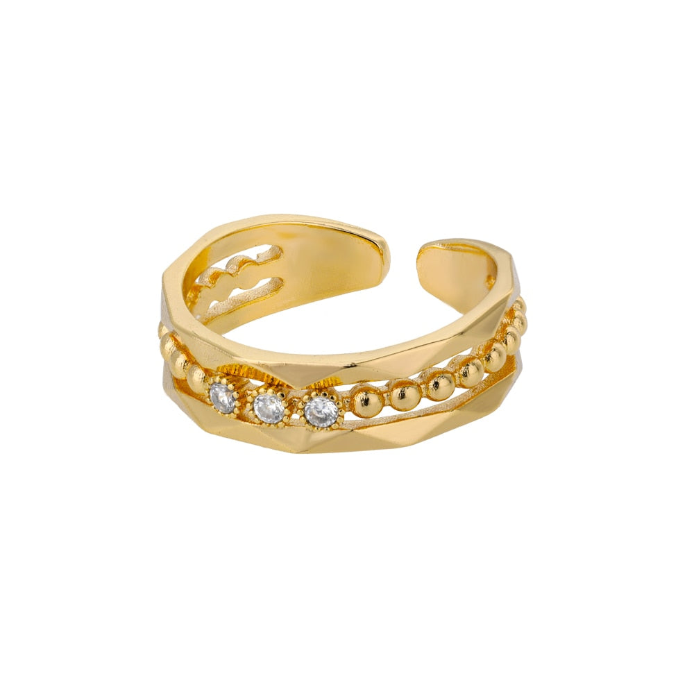 Fashion Star Stainless Steel  Zircon Round Irregular Adjustable Ring