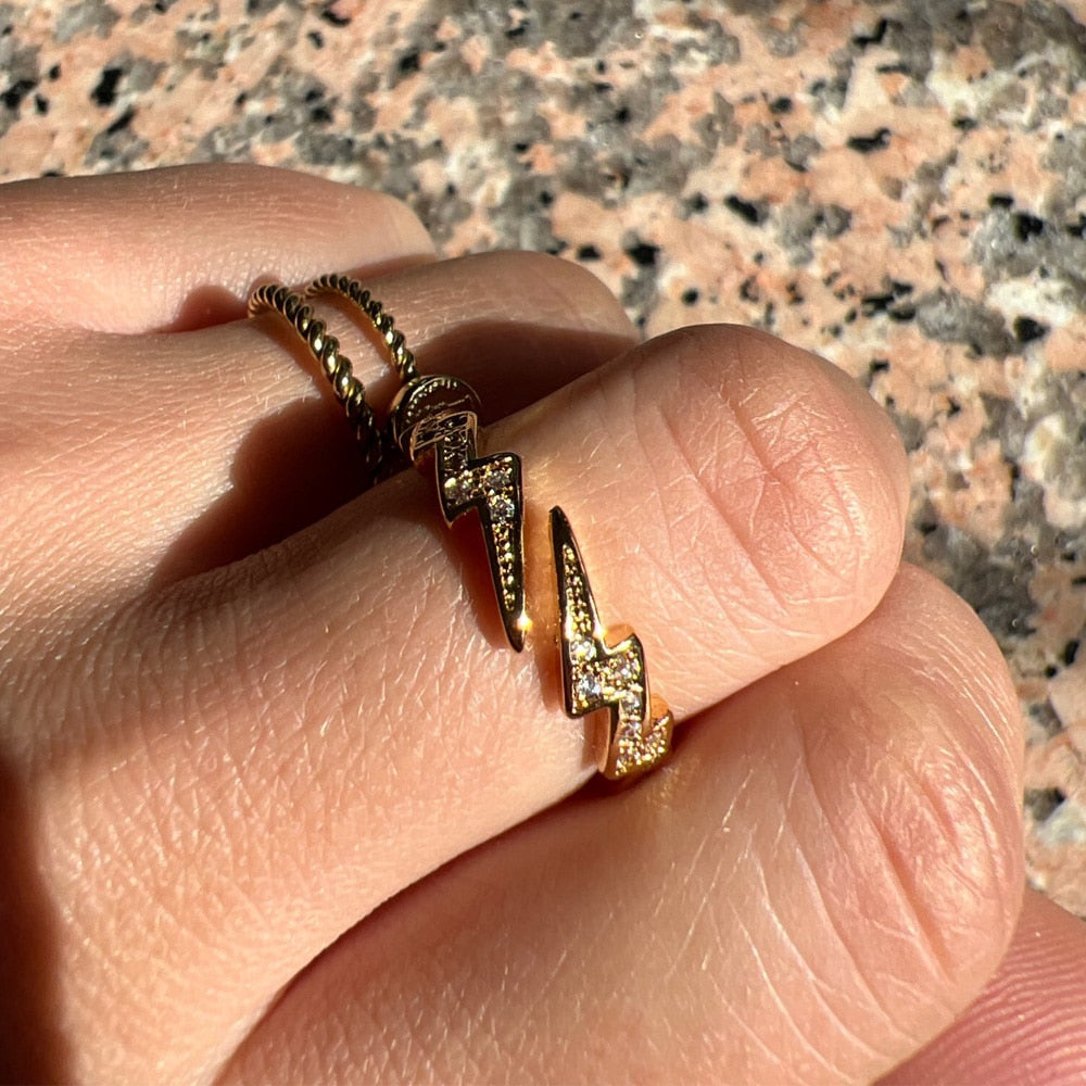 Lightning Stainless Steel Gold Plated Finger Ring
