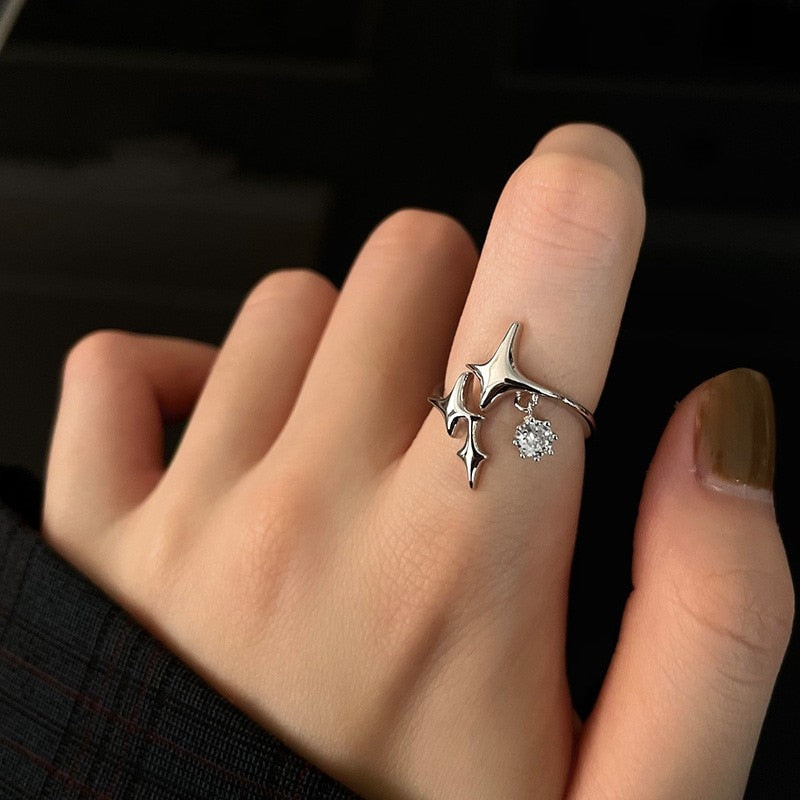 Ancient Silver Color Adjustable Chain Open Finger Ring
