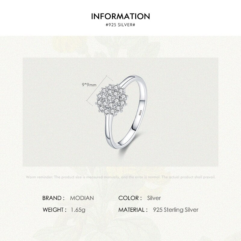 Modian 925 Sterling Silver Classic Sparkling Simple CZ Finger Ring