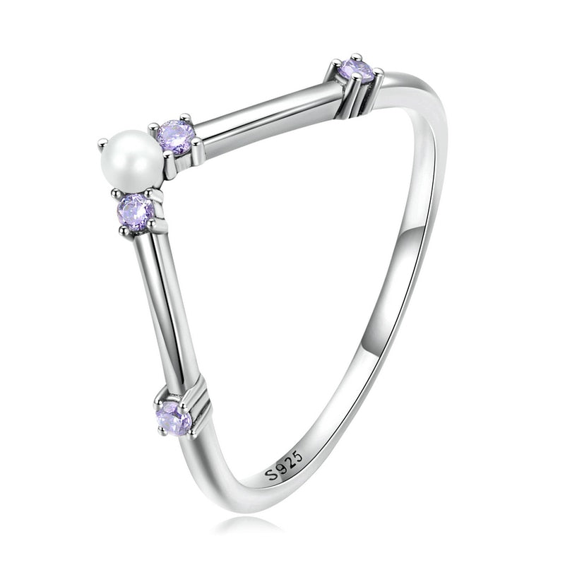 Bamoer 925 Sterling Silver Shell Bead Star Shining Purple Gem Ring