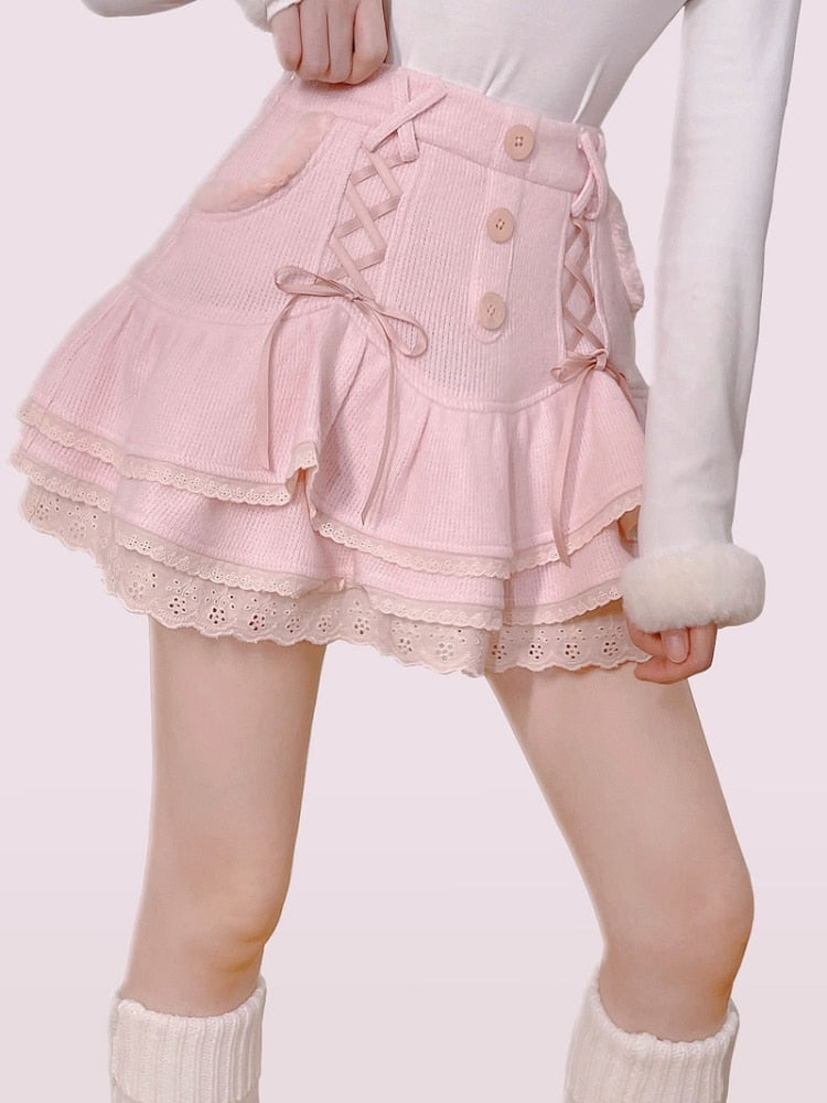 Japanese Lace Casual Elegant High Waist Skirt