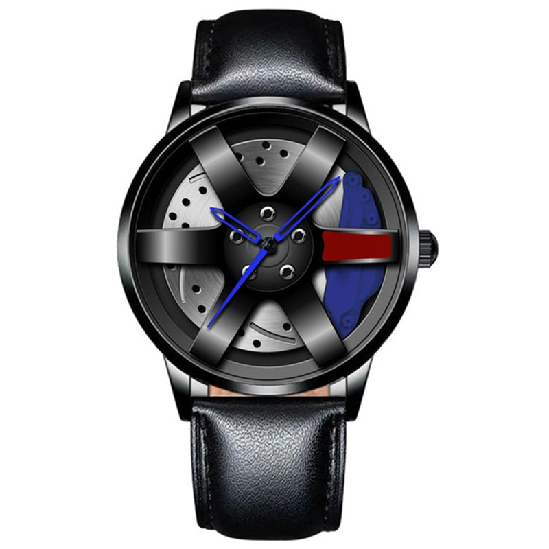 Fashion Car Wheel Rim Hub Leather Belt Watch For Men