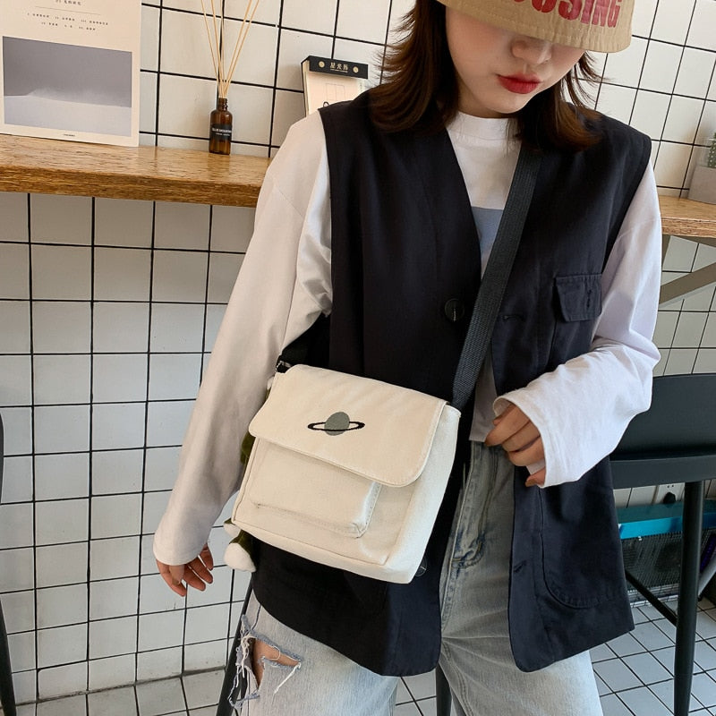 Canvas Shoulder Bag For Women 2022 Celestial Print Crossbody Bag