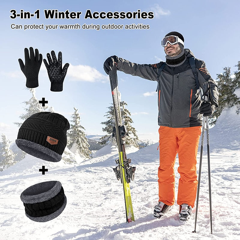 Thick Wool Neck Scarf Cap Balaclava Mask Bonnet Hats Set Unisex