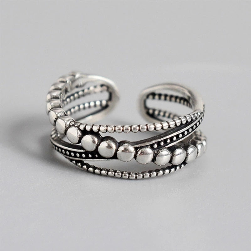 VENTFILLE 925 Sterling Silver Wave Light-shaped Solid Double-layer Ring