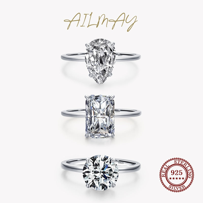 Ailmay Luxury Cutting Clear CZ Solid 925 Sterling Silver Classic Finger Ring
