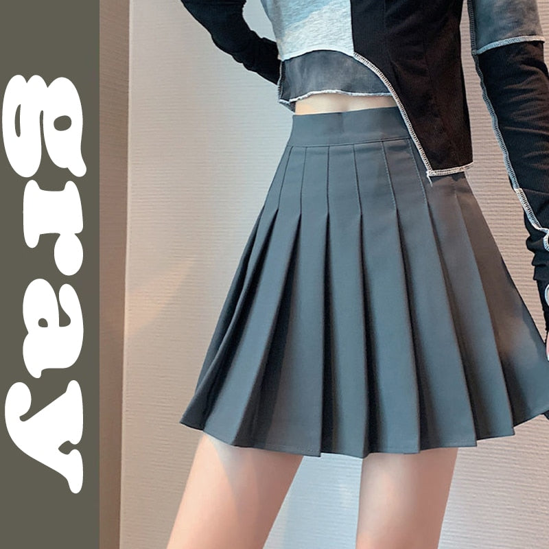Lucyever Solid Color Pleated High Waist Preppy Style Skirt