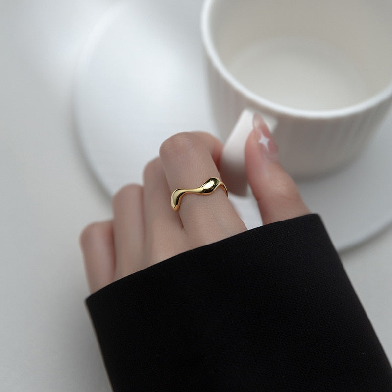 Modian 925 Sterling Silver Irregular Design Water Drop Stackable Finger Ring - Jeglowstore