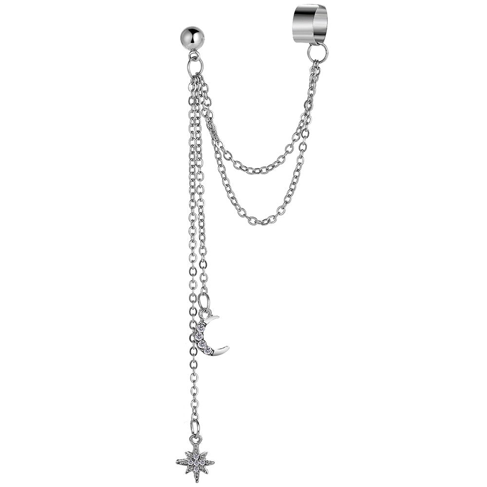 JWER New Long Tassel Ear Cuff Multilayer No Piercing