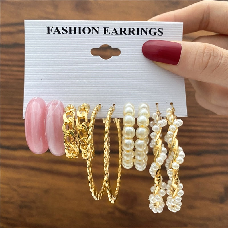 17KM Vintage Geometric Gold Plated Metal Earrings Set