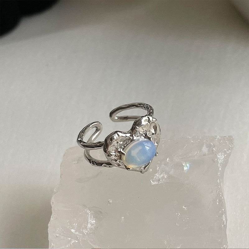 Creative Blue Opal Broken Heart Rings for Women