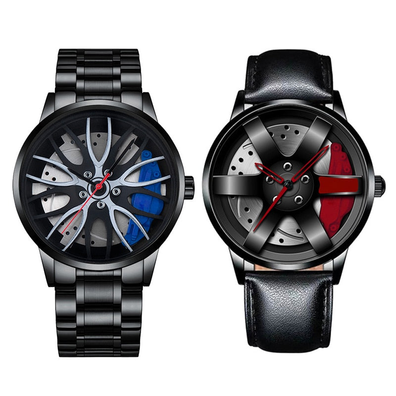 Fashion Car Wheel Rim Hub Leather Belt Watch For Men