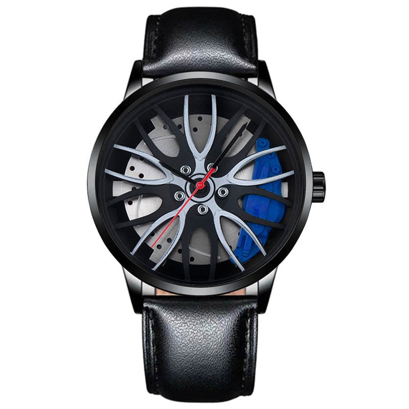 Fashion Car Wheel Rim Hub Leather Belt Watch For Men